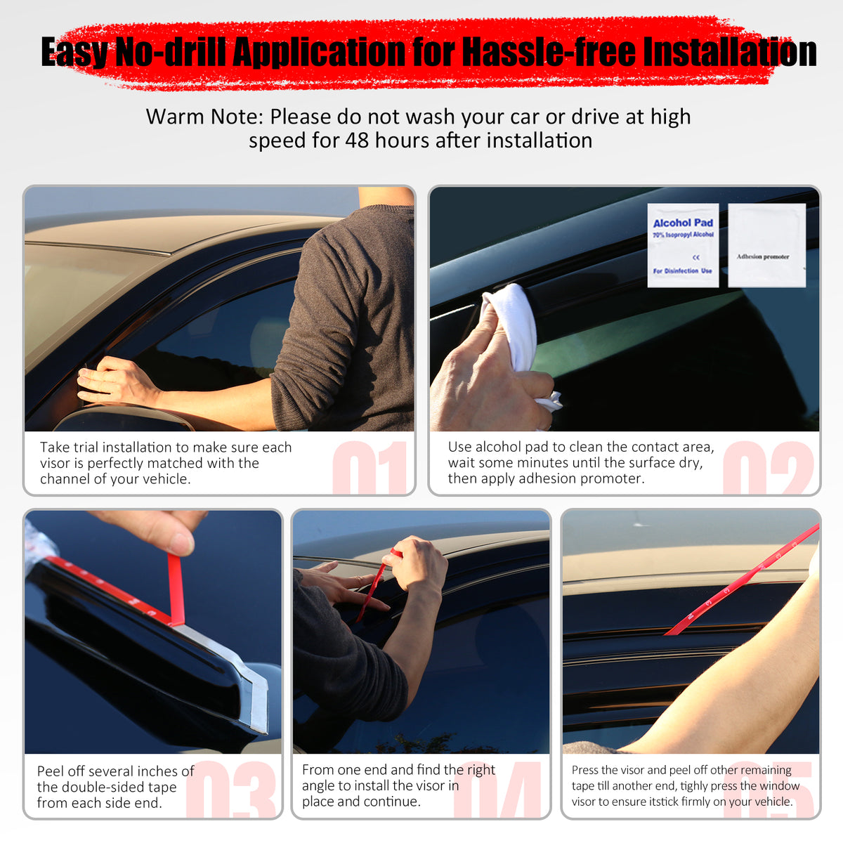 Fits 18-23 Hyundai Kona & Kona Electric Low Profile Style Tape-on Window Visors