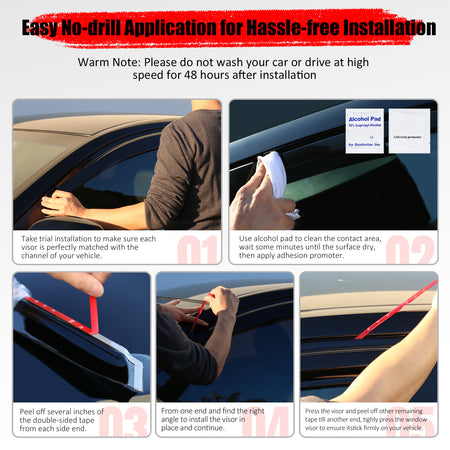 Fits 18-23 Hyundai Kona & Kona Electric Low Profile Style Tape-on Window Visors