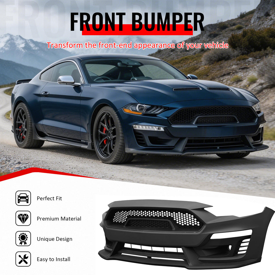 Fit 2018-2023 Ford Mustang Front Bumper Cover Gloss Black Lip