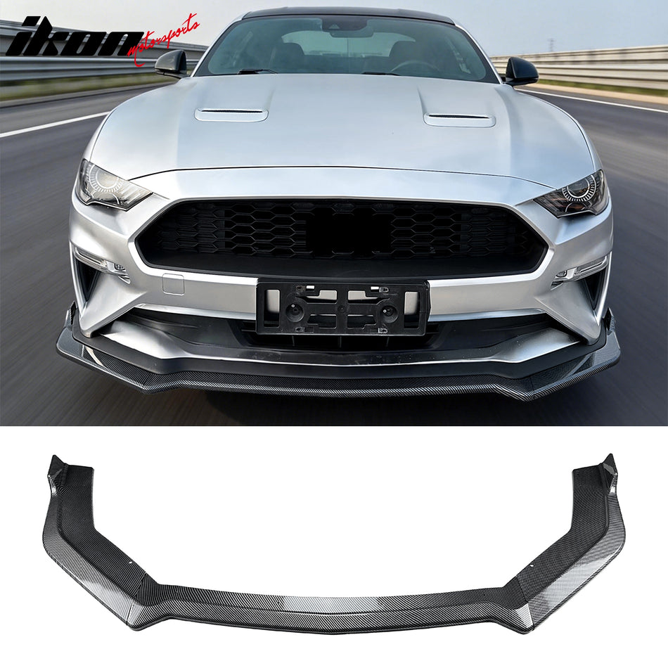 2018-2023 Ford Mustang Ecoboost & GT 3PCS Front Lower Bumper Lip Air Dam Chin Spoiler Splitter IKON Style Painted Carbon Fiber Print ABS Plastic