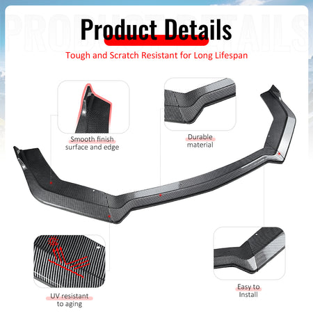 Fits 18-23 Ford Mustang Ecoboost/GT IKON Front Bumper Lip Carbon Fiber Print 3PC