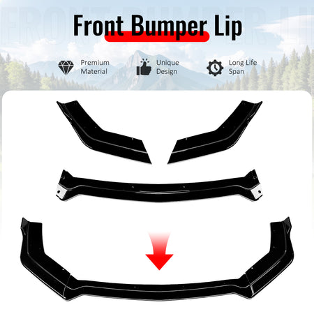 Fits 18-23 Ford Mustang Ecoboost/GT IKON Style Front Bumper Lip Gloss Black 3PCS