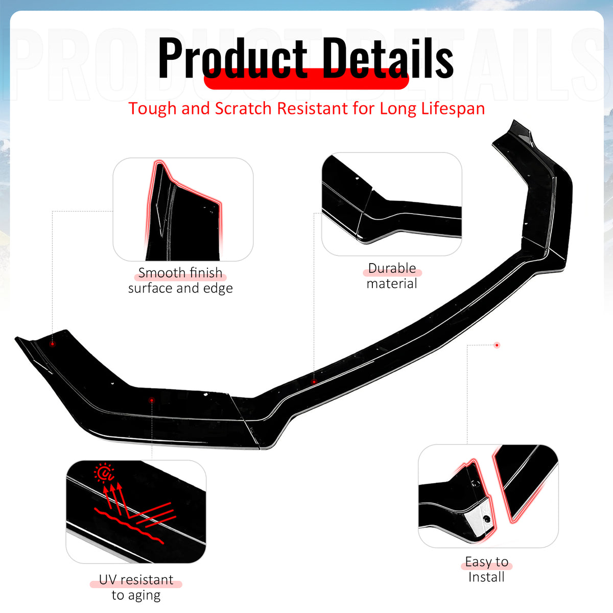 Fits 18-23 Ford Mustang Ecoboost/GT IKON Style Front Bumper Lip Gloss Black 3PCS