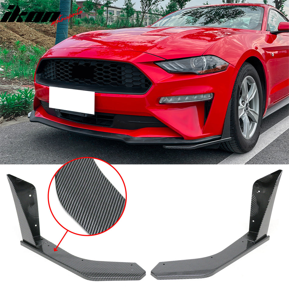 2018-2023 Ford Mustang Ecoboost & GT 2PCS Front Bumper Lip Side Corner Spoiler Winglets Splitter GT500 Style Painted Carbon Fiber Print ABS Plastic