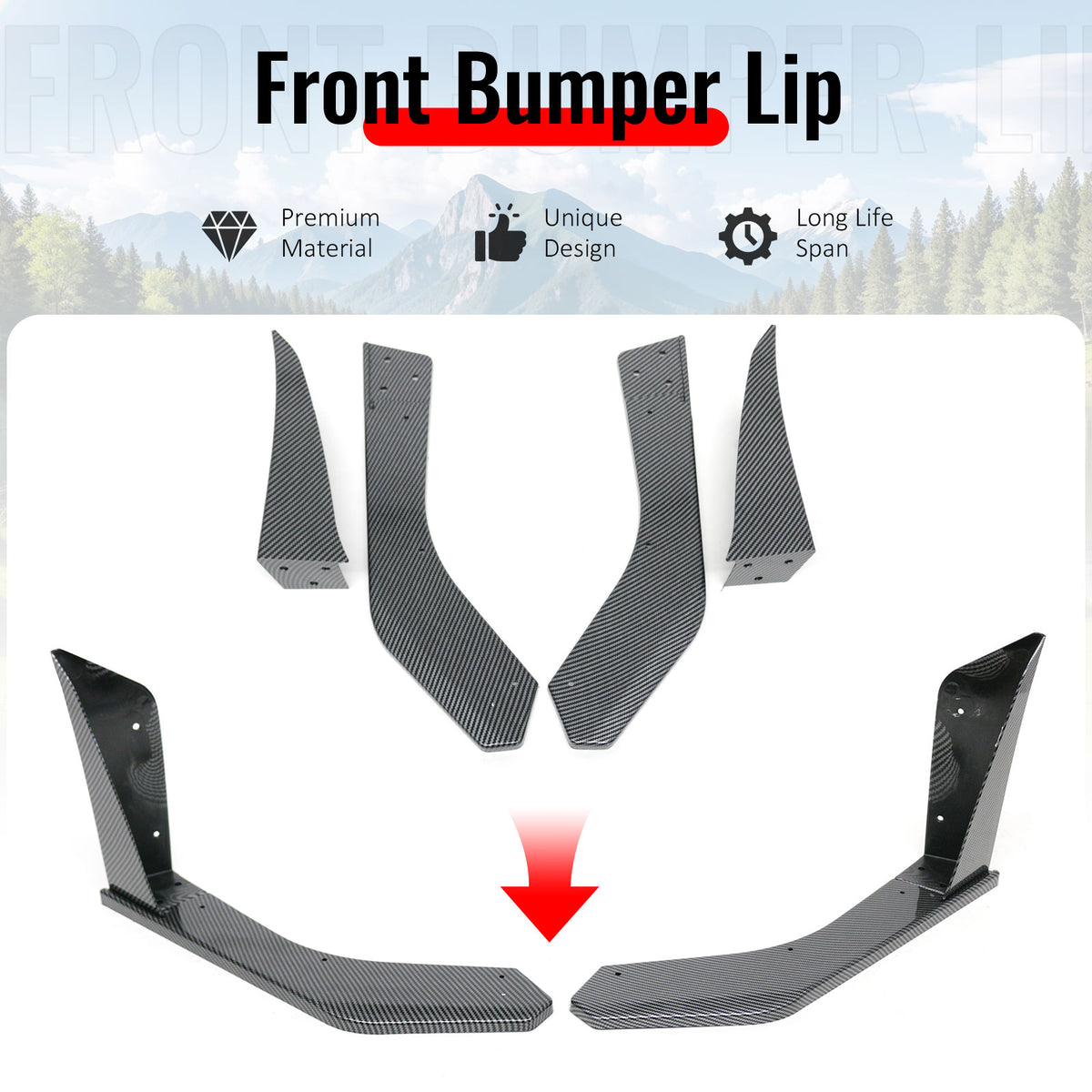 Fits 18-23 Ford Mustang Ecoboost/GT GT500 Front Winglets Carbon Fiber Print 2PCS
