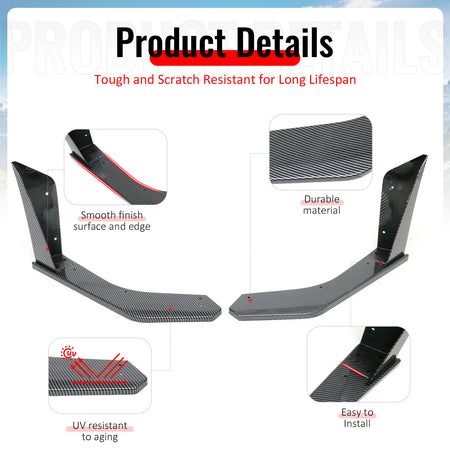 Fits 18-23 Ford Mustang Ecoboost/GT GT500 Front Winglets Carbon Fiber Print 2PCS