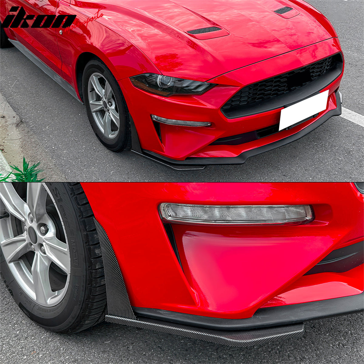 Fits 18-23 Ford Mustang Ecoboost/GT GT500 Front Winglets Carbon Fiber Print 2PCS