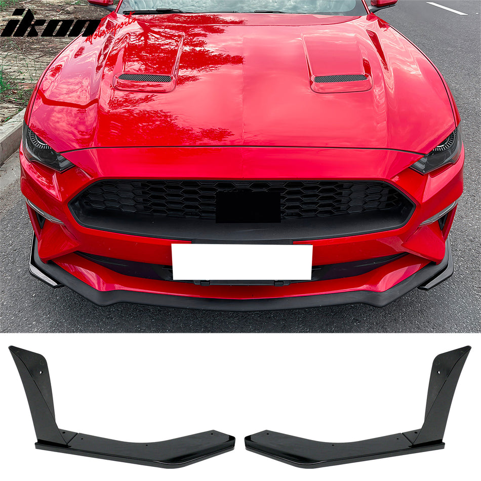 2018-2023 Ford Mustang Ecoboost & GT 2PCS Front Bumper Lip Side Corner Spoiler Winglets Splitter GT500 Style Painted Gloss Black ABS Plastic