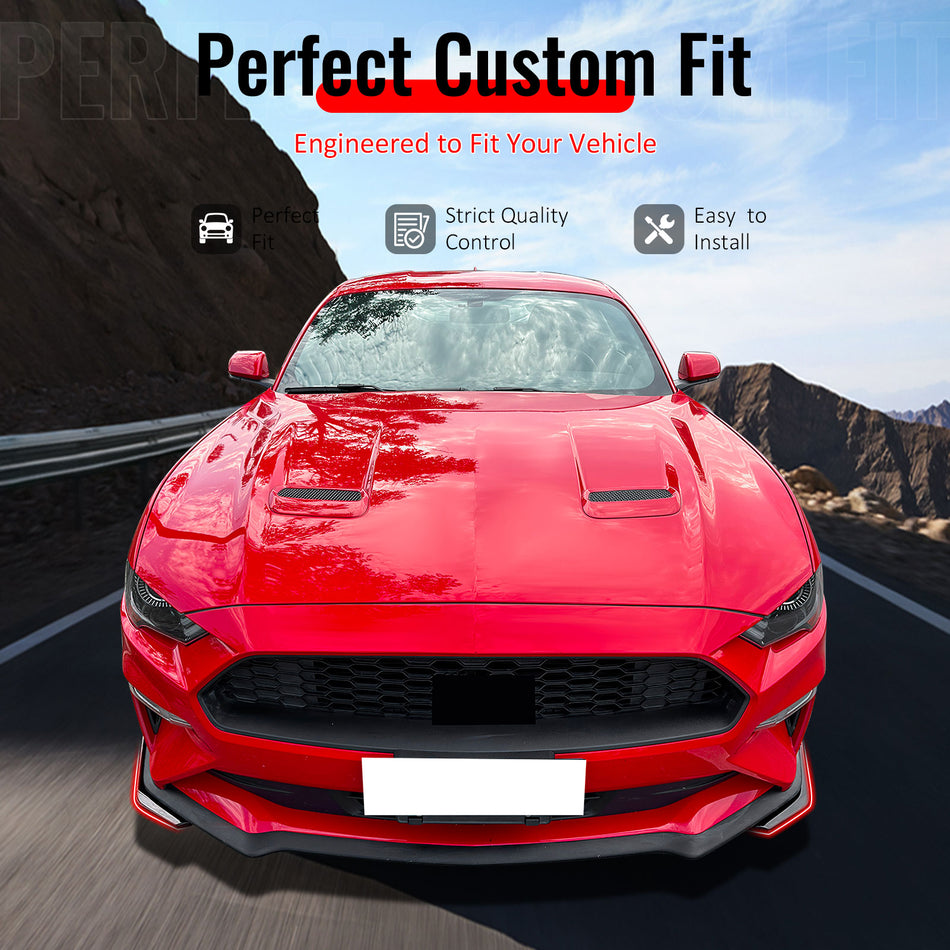 IKON MOTORSPORTS Front Bumper Corner Winglets, Compatible with 2018-2023 Ford Mustang Ecoboost & GT, GT500 Style Gloss Black ABS Plastic Air Dam Chin Spoiler Protector Splitter 2PCS