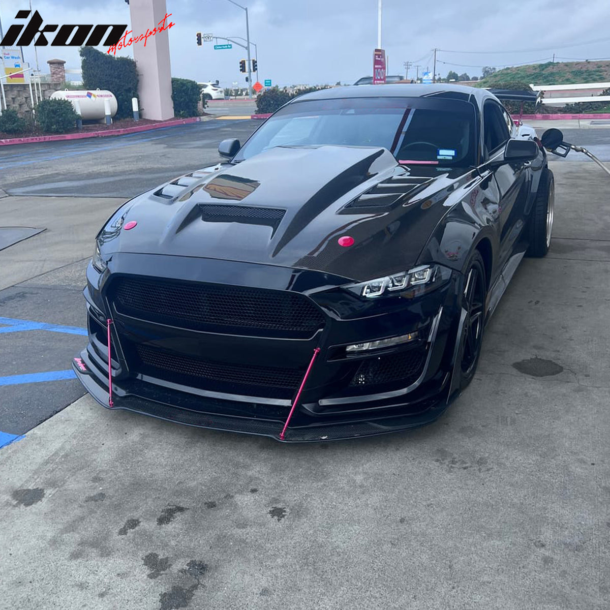 IKON MOTORSPORTS, Head Lights Compatible With 2018-2023 Ford Mustang EcoBoost V6 GT, 2024 Style Black Housing Clear Lens Front Bumper Left Right Side Head Light Lamp Pair LED Bulbs Replacement