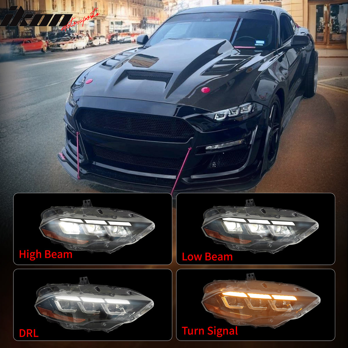 Fits 18-23 Ford Mustang EcoBoost V6 GT 2024 Style LED Headlights Lamp Pair