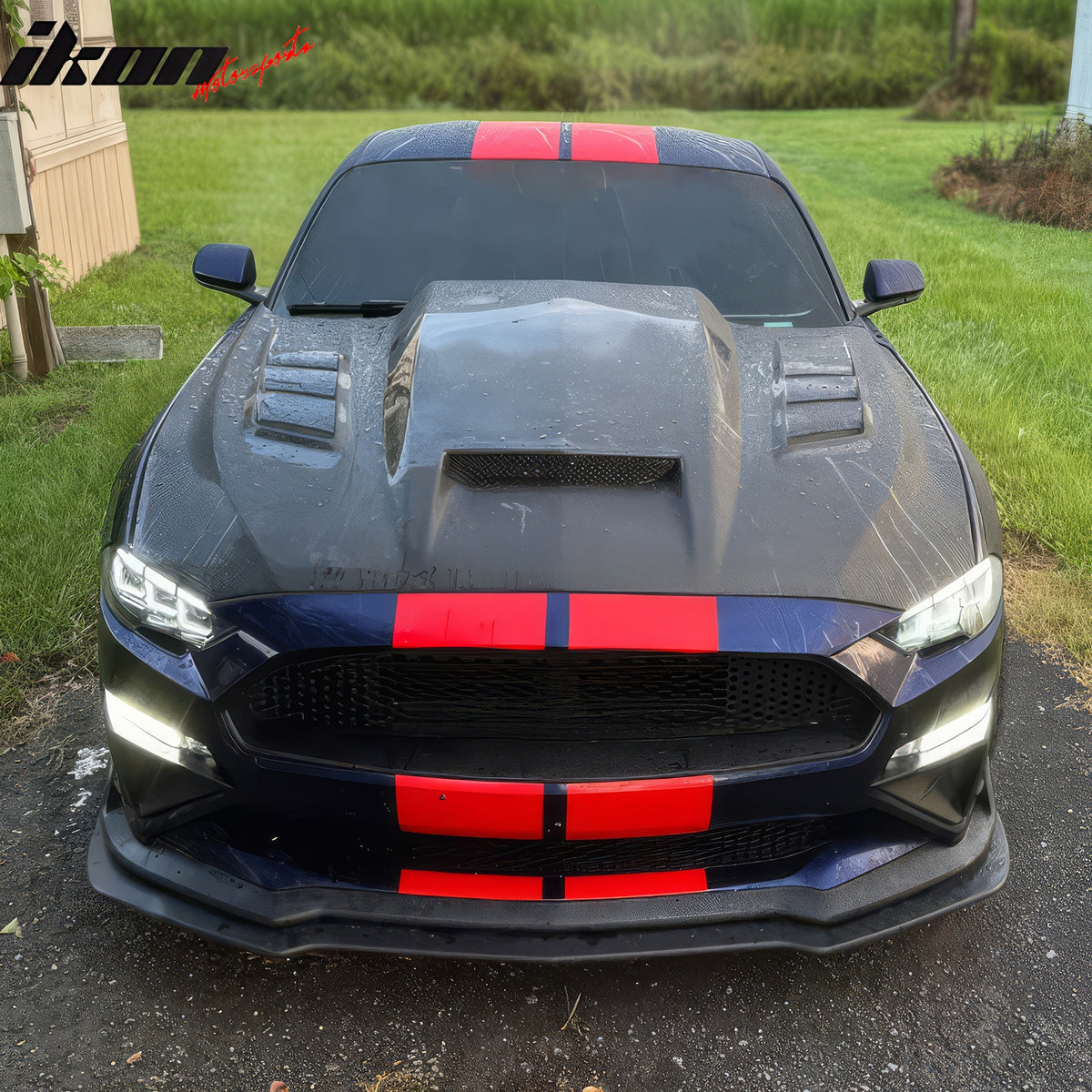 IKON MOTORSPORTS, Switchback Head Lights Compatible With 2018-2023 Ford Mustang EcoBoost V6 GT, 2024 Style Black Housing Clear Lens Front Bumper Left Right Side Head Light Lamp Pair Replacement