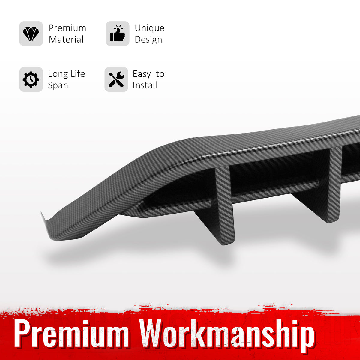 Fits 18-23 Ford Mustang Ecoboost IKON Rear Bumper Diffuser PP Carbon Fiber Print