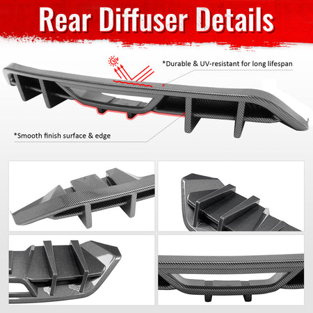 Fits 18-23 Ford Mustang Ecoboost IKON Rear Bumper Diffuser PP Carbon Fiber Print