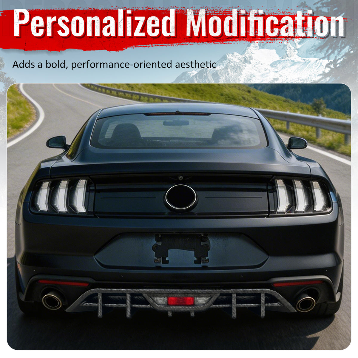 Fits 18-23 Ford Mustang Ecoboost IKON Rear Bumper Diffuser PP Carbon Fiber Print