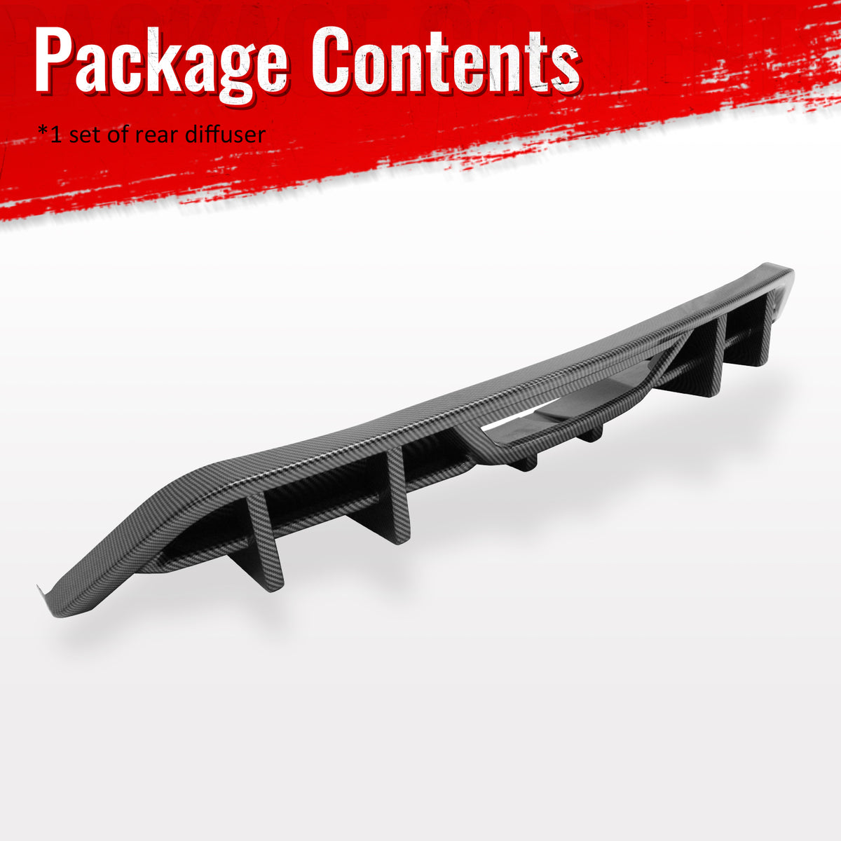 Fits 18-23 Ford Mustang Ecoboost IKON Rear Bumper Diffuser PP Carbon Fiber Print