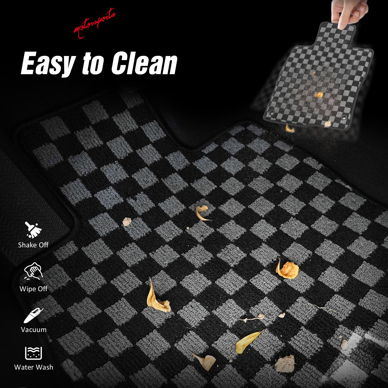 Fits 18-24 Toyota Camry Floor Mats Non-Slip Carpets Checkered Black Gray Plaid