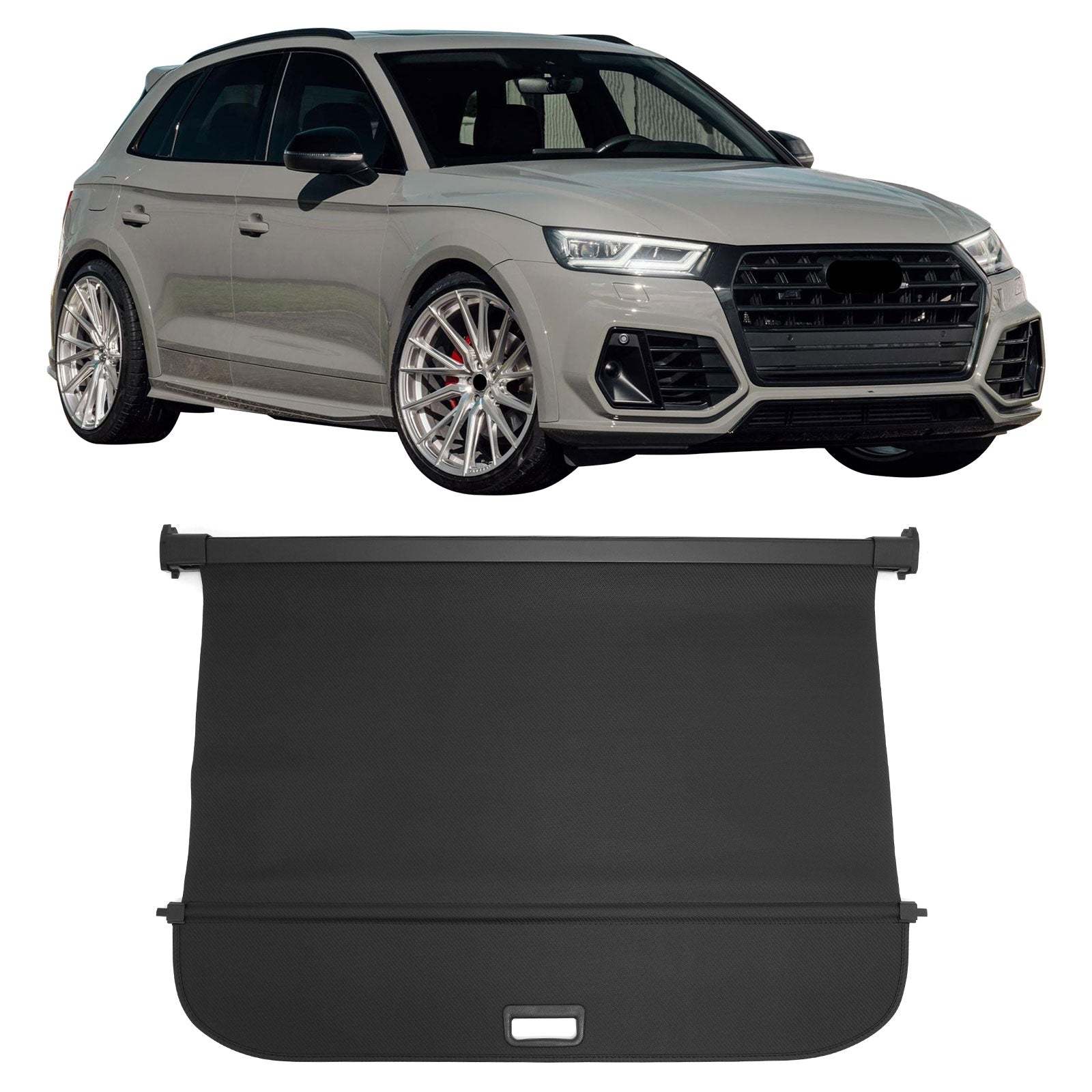 IKON MOTORSPORTS, Rear Retractable Cargo Cover, Compatible with 2018-2024 Audi Q5/SQ5 (Not Fit Sportback), Flip Cover Style ABS Aluminum Vinyl Trunk Security Luggage Shield Shade, Carbon Fiber Texture