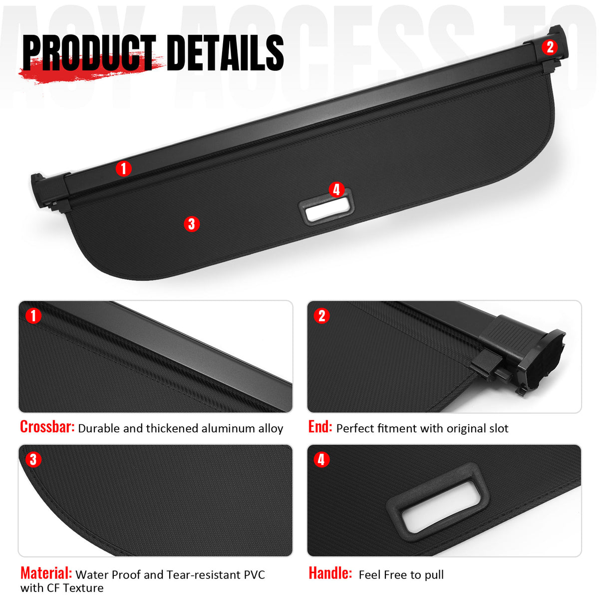 Fits 18-24 Audi Q5 & SQ5 Flip Cover Style Rear Cargo Cover Carbon Fiber Texture