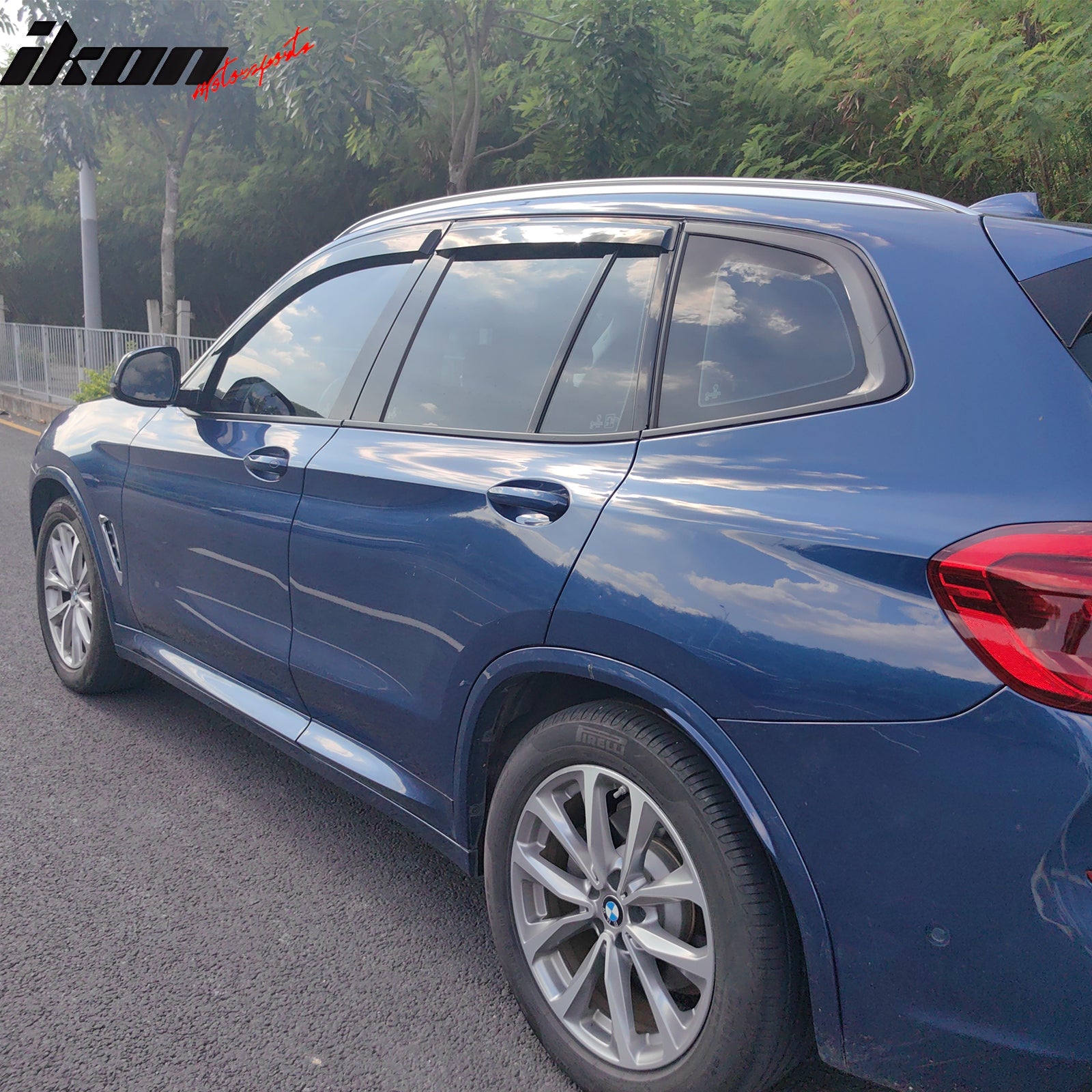 IKON MOTORSPORTS Tape on Window Visors Compatible with 2018-2024 BMW G01 X3, Acrylic Smoke/Tinted Rain Guards, Side Window Wind Deflectors 4PCS