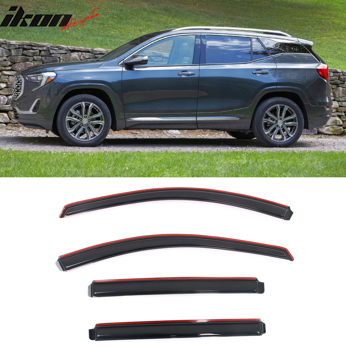 Dark Smoke JDM Window Visors For GMC Terrain 2010-2017 – 4-Piece Outside-Mounted Deflectors, Glossy Acrylic