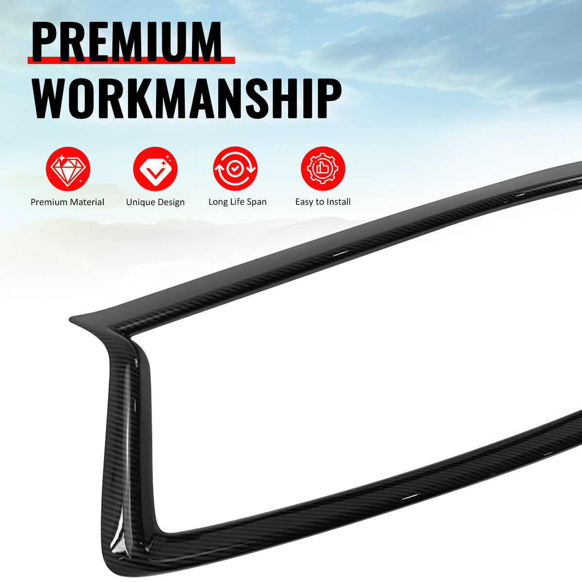 Fits 18-24 Infiniti Q50 Carbon Fiber Look OE Style Grille Frame Outline Trim ABS