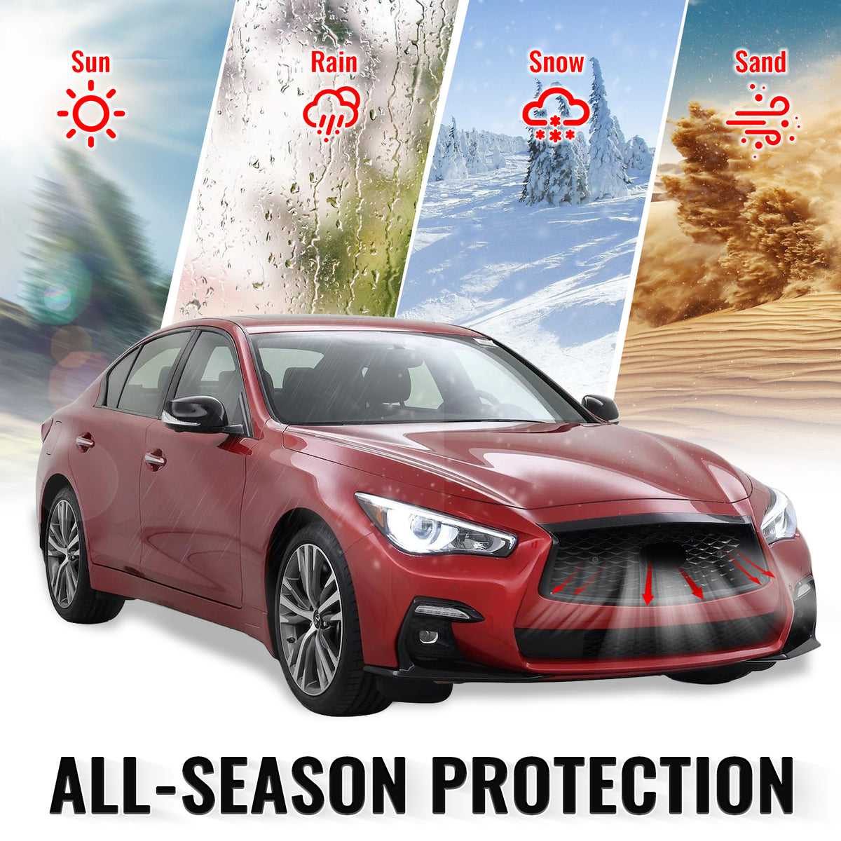 Fits 18-24 Infiniti Q50 Carbon Fiber Look OE Style Grille Frame Outline Trim ABS