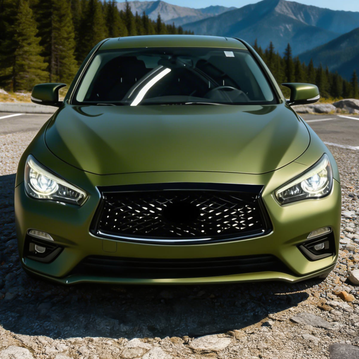 Fits 18-24 Infiniti Q50 Carbon Fiber Look OE Style Grille Frame Outline Trim ABS