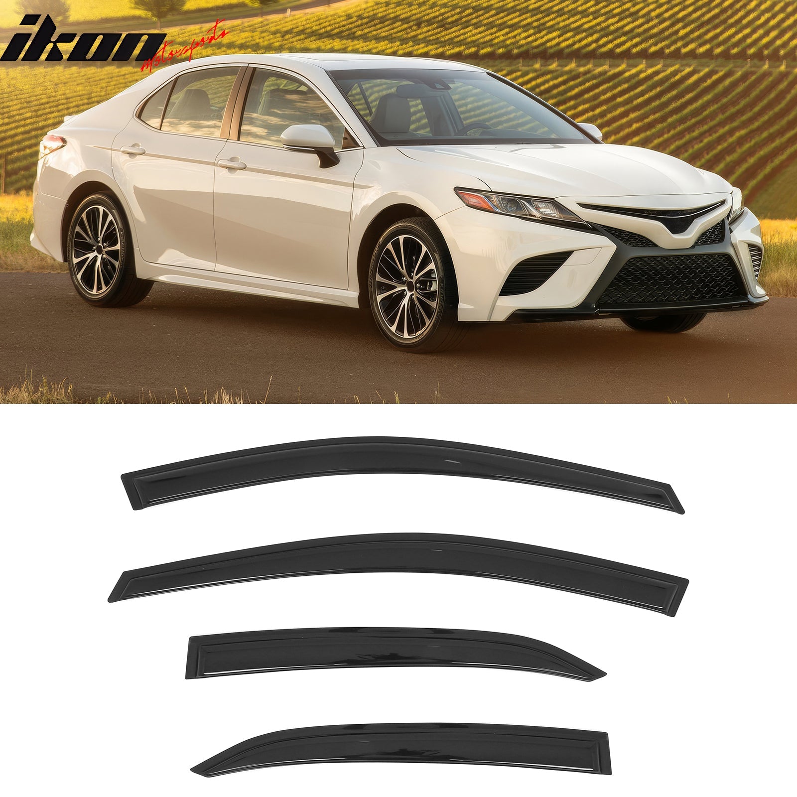 2018 - 2024 Toyota Camry 4PCS Tape on Window Visors Vent Rain Sun GuardsIkon Motorsports