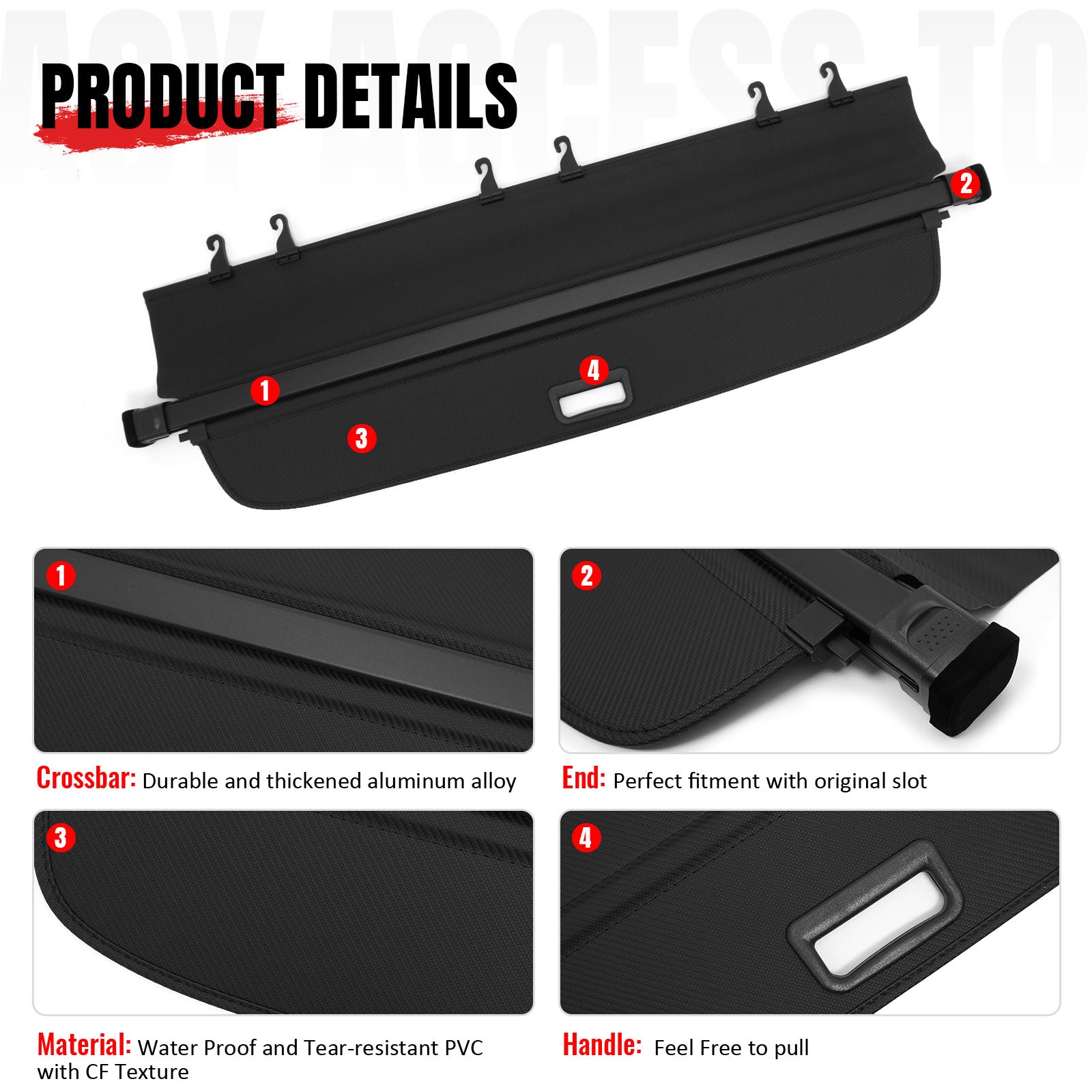 Fits 18-24 Volkswagen Tiguan Retractable Rear Cargo Cover Carbon Fiber Texture