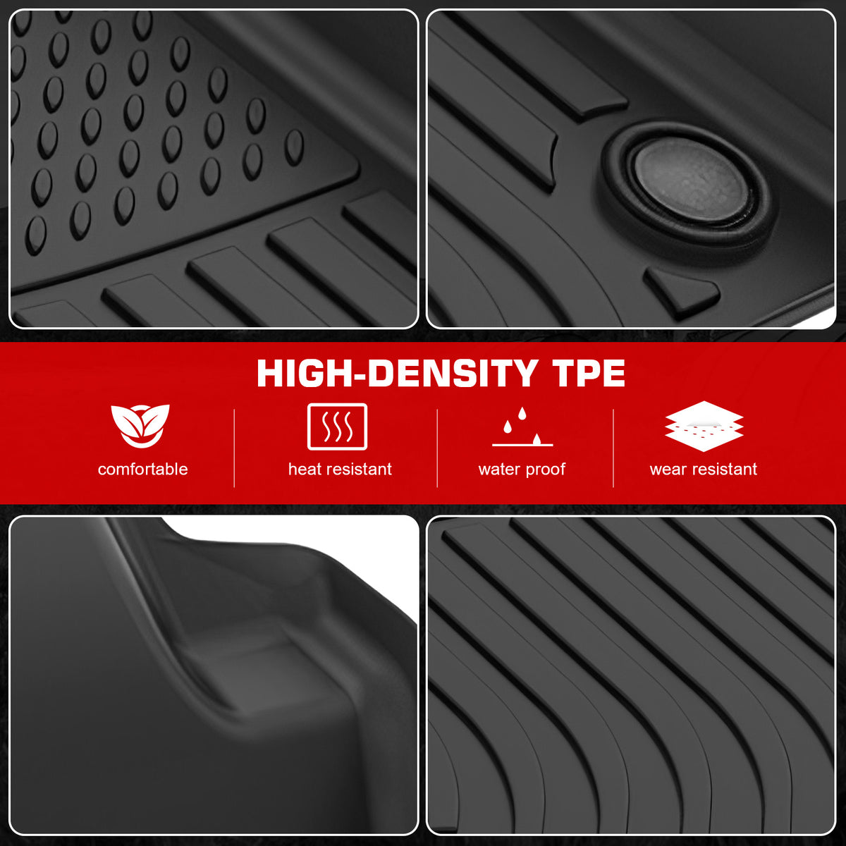 IKON MOTORSPORTS 3D TPE Floor Mats, Compatible with 2018-2026 Alfa Romeo Stelvio, All Weather Waterproof Non-Slip Floor Liners, Front & 2nd Row Full Set Car Interior Accessories, Black