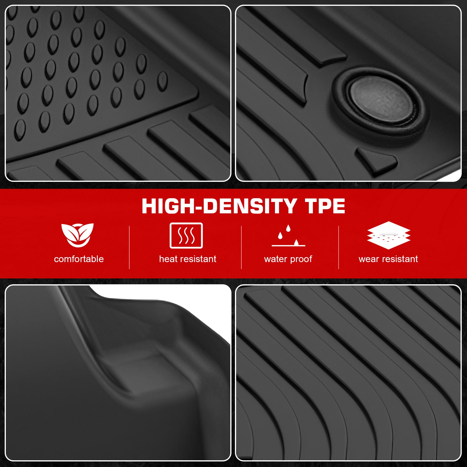 IKON MOTORSPORTS 3D TPE Floor Mats, Compatible with 2018-2026 Alfa Romeo Stelvio, All Weather Waterproof Non-Slip Floor Liners, Front & 2nd Row Full Set Car Interior Accessories, Black