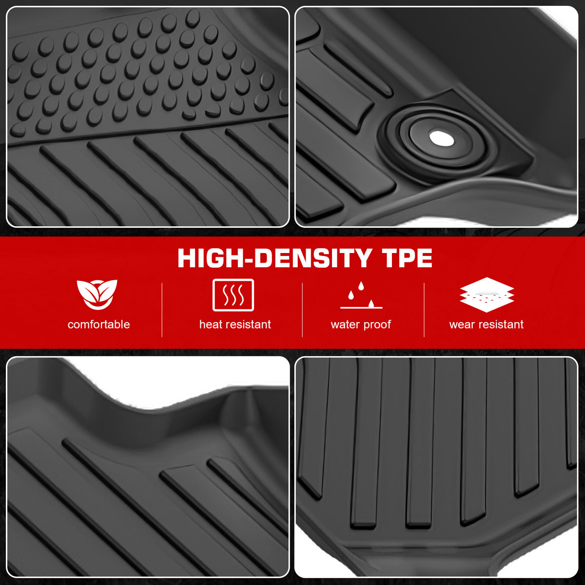 IKON MOTORSPORTS 3D TPE Floor Mats, Compatible with 2018-2025 Nissan LEAF, All Weather Waterproof Non-Slip Floor Liners, Front & 2nd Row Full Set Interior Accessories, Black