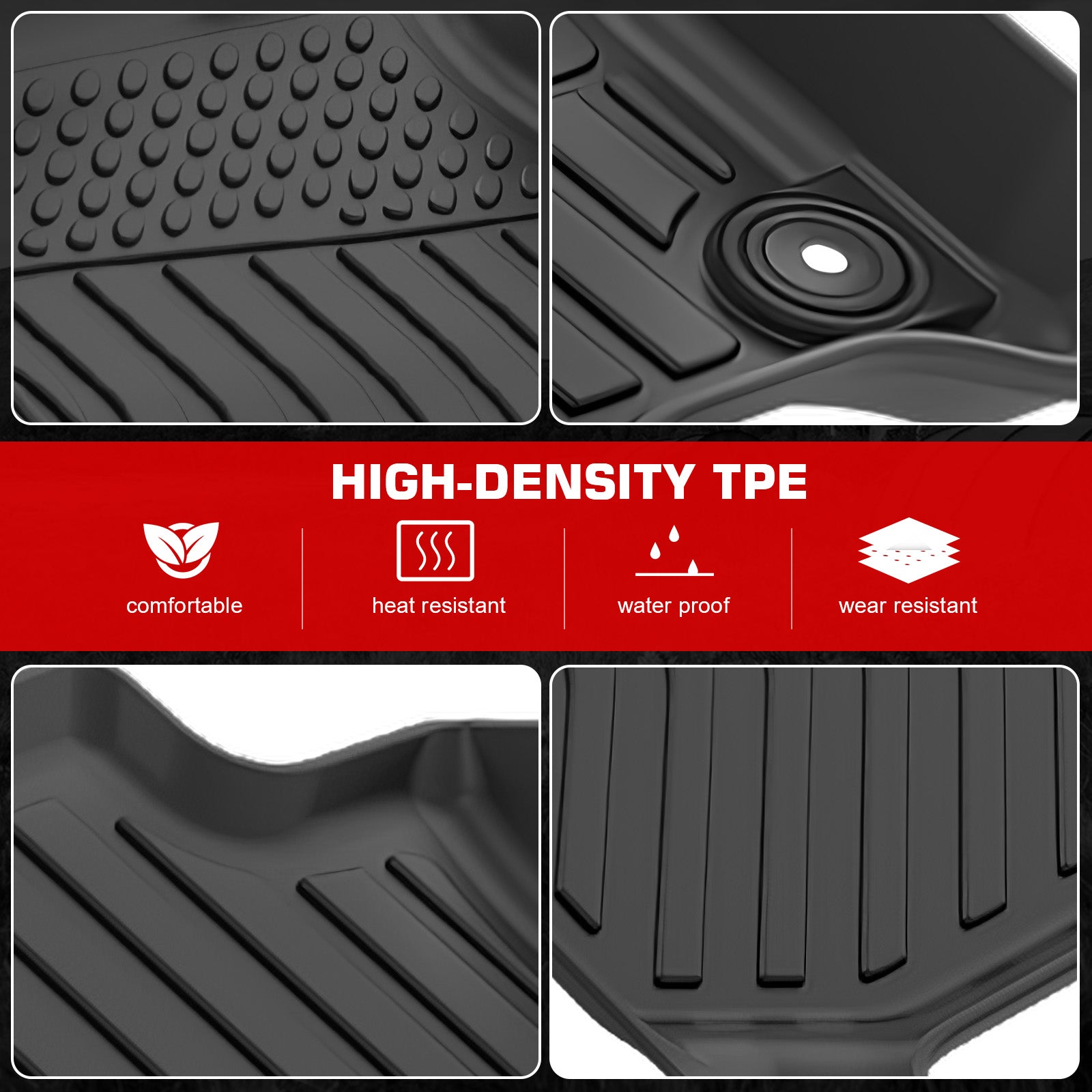 IKON MOTORSPORTS 3D TPE Floor Mats, Compatible with 2018-2025 Nissan LEAF, All Weather Waterproof Non-Slip Floor Liners, Front & 2nd Row Full Set Interior Accessories, Black