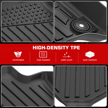 IKON MOTORSPORTS 3D TPE Floor Mats, Compatible with 2018-2025 Nissan LEAF, All Weather Waterproof Non-Slip Floor Liners, Front & 2nd Row Full Set Interior Accessories, Black
