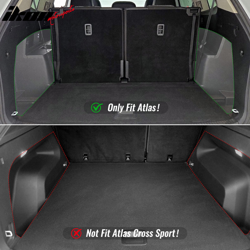 IKON MOTORSPORTS, Cargo Cover Compatible With 2018-2026 Volkswagen Atlas 4-Door, PVC & Aluminum Rod Black Security Rear Trunk Cover Security Retractable Shield, 2019 2020 2021 2022