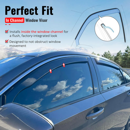 IKON MOTORSPORTS In Channel Window Visors Compatible with 2018-2026 Honda Accord Sedan 4-Door, In Channel Style Injection PC Black Rain Guards, Side Window Wind Deflectors 4PCS