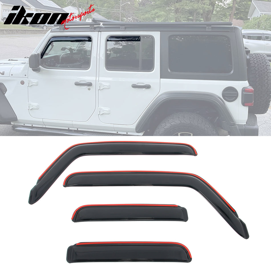 2018-2025 Jeep Wrangler JL Unlimited 4Dr In-channel Window Visor 4PCS