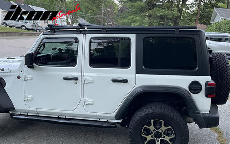 IKON MOTORSPORTS In Channel Window Visors Compatible with 2018-2025 Jeep Wrangler JL Unlimited 4Dr, 2020-2025 Jeep Gladiator, Slim Style Acrylic Smoke Rain Guards, Side Window Wind Deflectors 4PCS