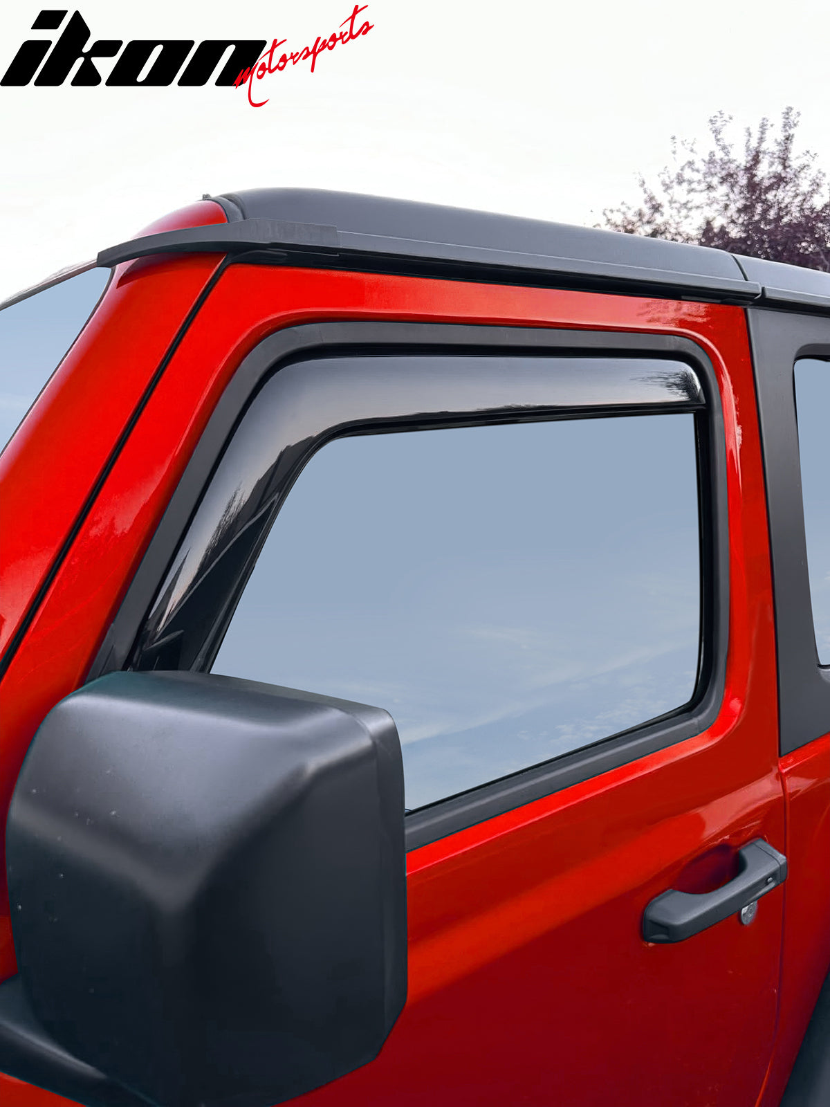 IKON MOTORSPORTS In Channel Window Visors Compatible with 2018-2025 Jeep Wrangler JL 2Dr, 2020-2025 Jeep Gladiator, Slim Style Acrylic Smoke Rain Guards, Side Window Wind Deflectors 2PCS