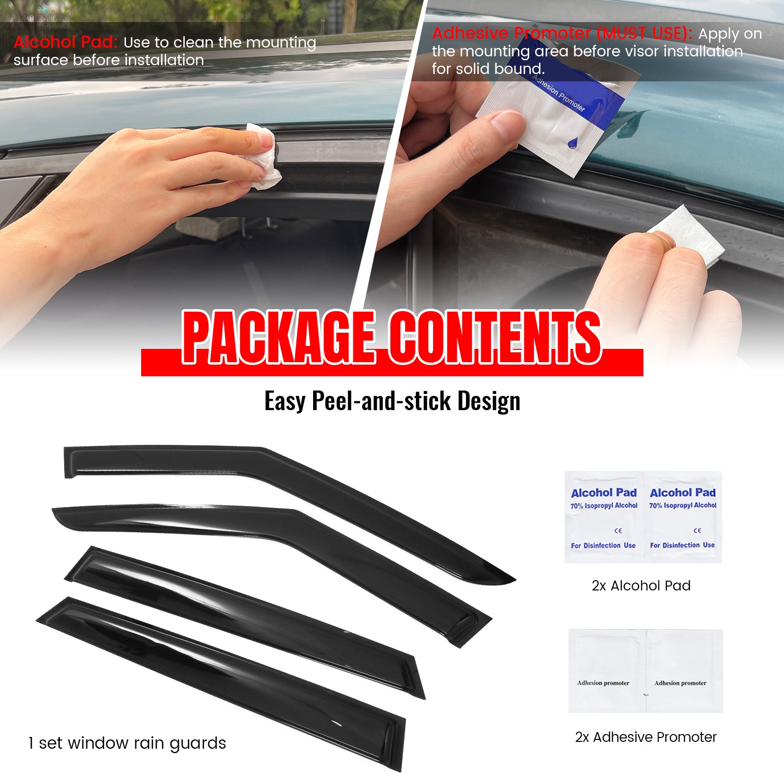 Fits 18-25 Land Rover Range Rover Velar Window Visors Sun Rain Deflector Tape-On