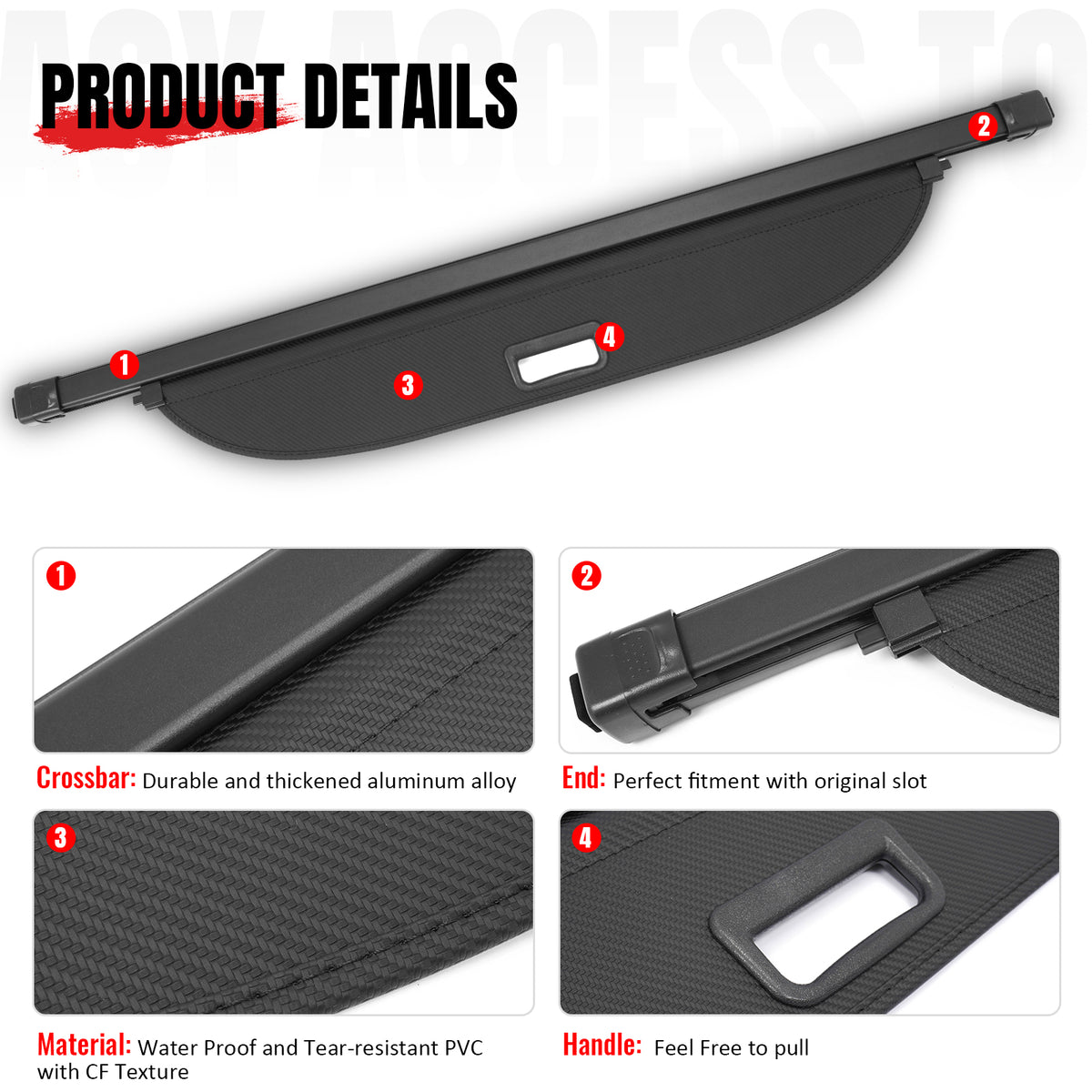 Fits 18-26 Mitsubishi Eclipse Cross Retractable Cargo Cover Carbon Fiber Texture