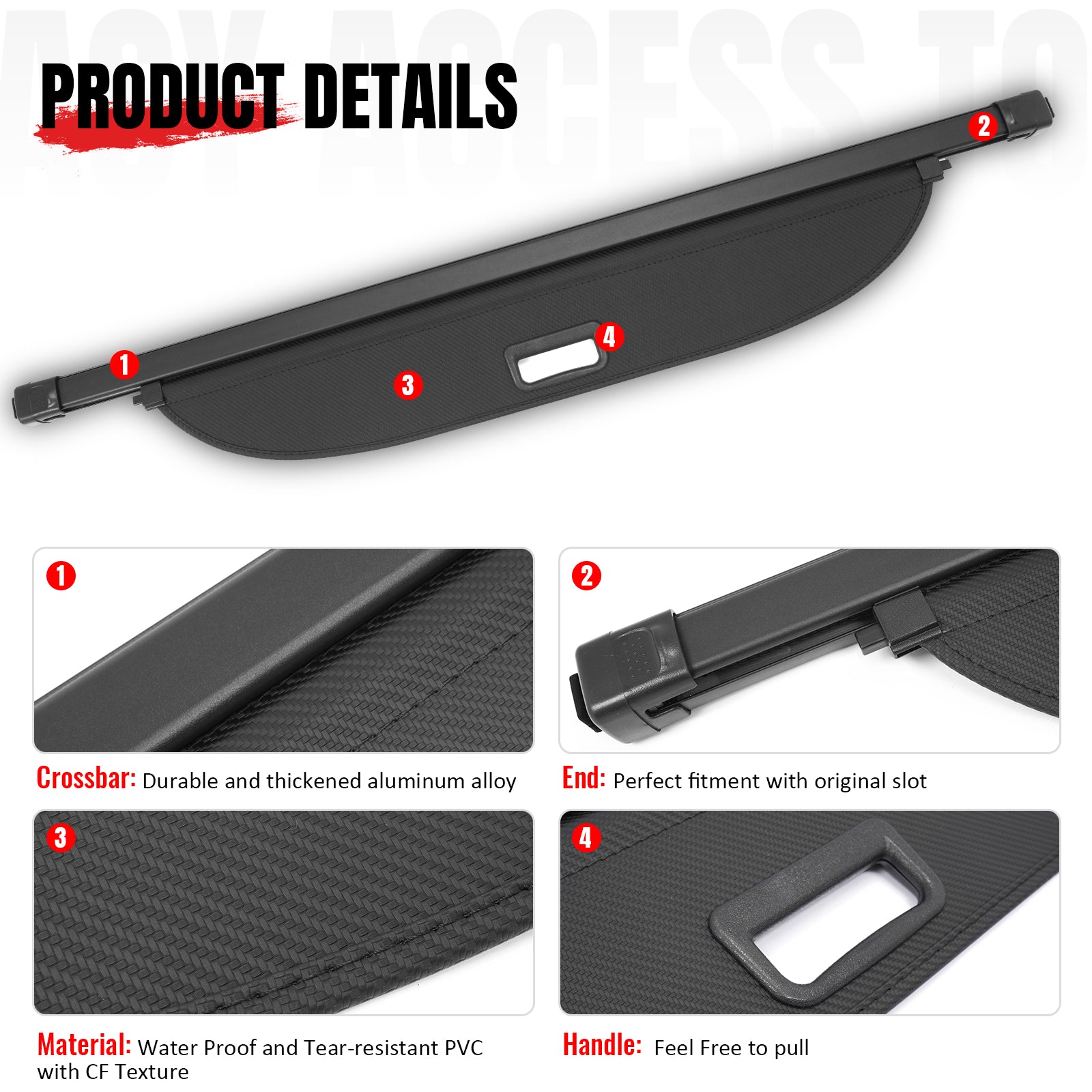 Fits 18-26 Mitsubishi Eclipse Cross Retractable Cargo Cover Carbon Fiber Texture