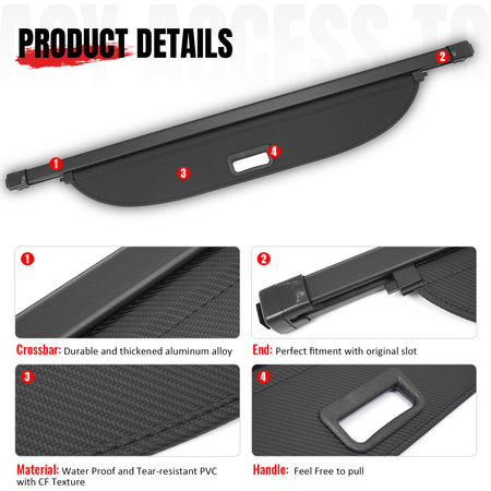 Fits 18-26 Mitsubishi Eclipse Cross Retractable Cargo Cover Carbon Fiber Texture