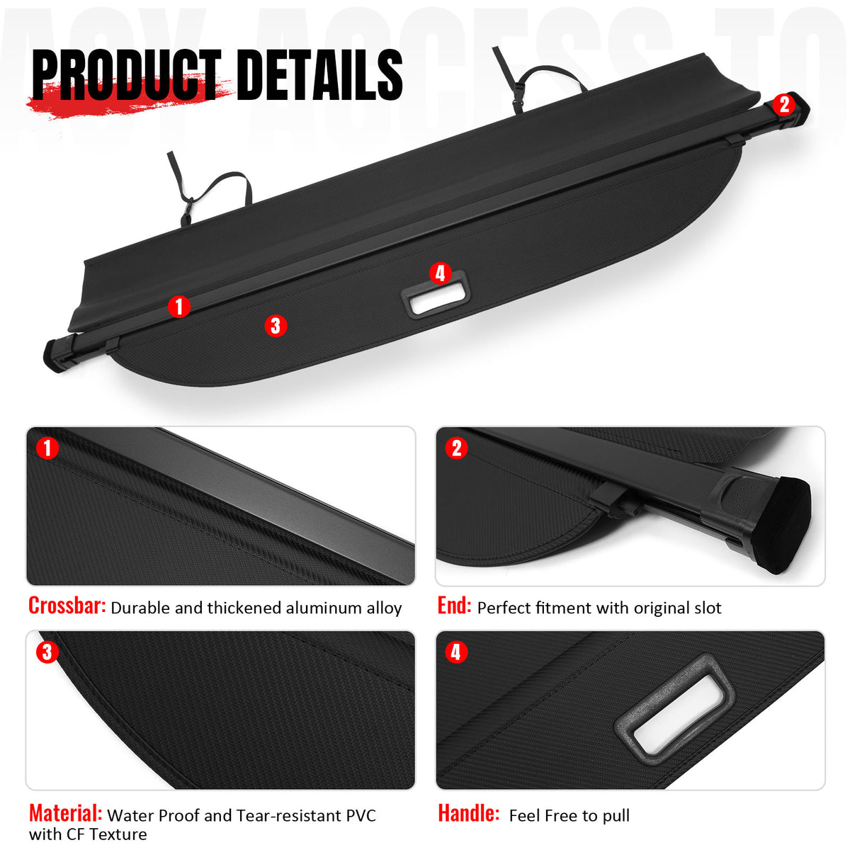 Fits 18-26 Volkswagen Atlas Retractable Rear Cargo Cover Carbon Fiber Texture