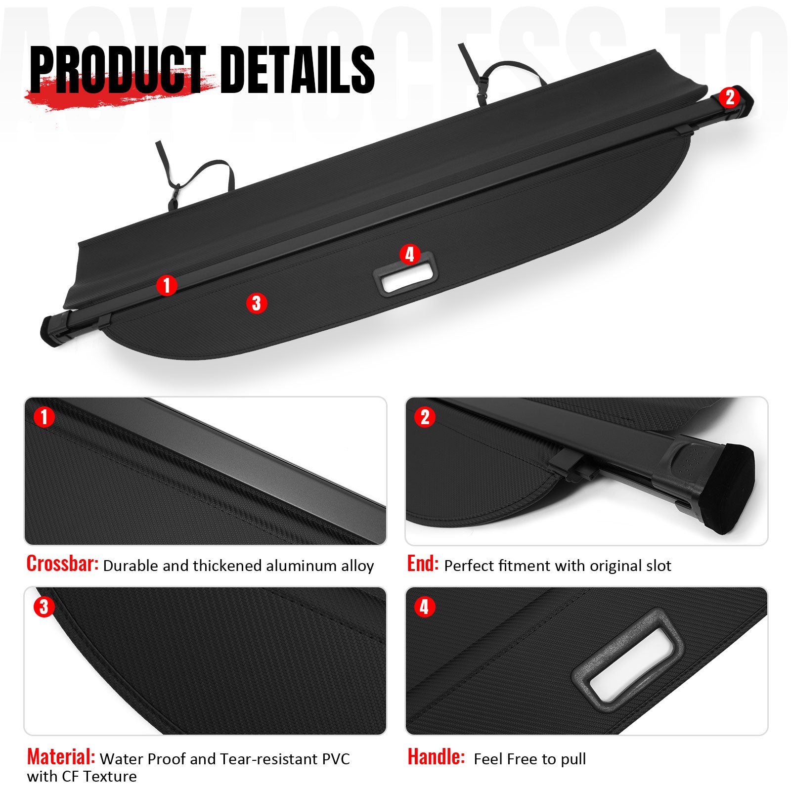 Fits 18-26 Volkswagen Atlas Retractable Rear Cargo Cover Carbon Fiber Texture