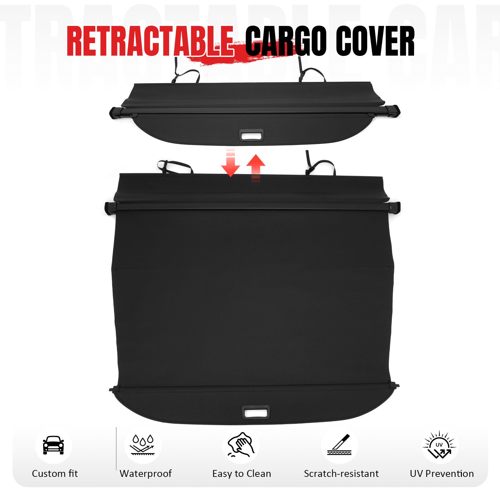 Fits 18-26 Volkswagen Atlas Retractable Rear Cargo Cover Carbon Fiber Texture