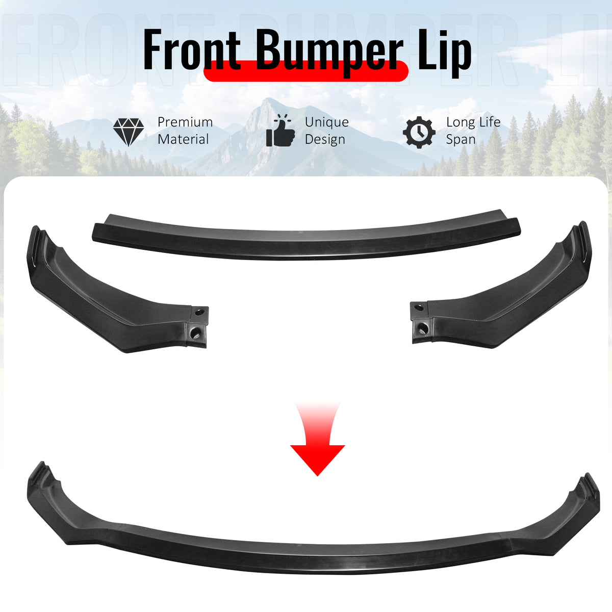 Fits 19-20 Hyundai Elantra Sedan Unpainted Front Bumper Lip Spoiler PU 3PCS Set