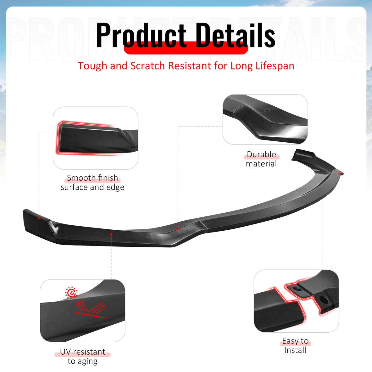 Fits 19-20 Hyundai Elantra Sedan Unpainted Front Bumper Lip Spoiler PU 3PCS Set