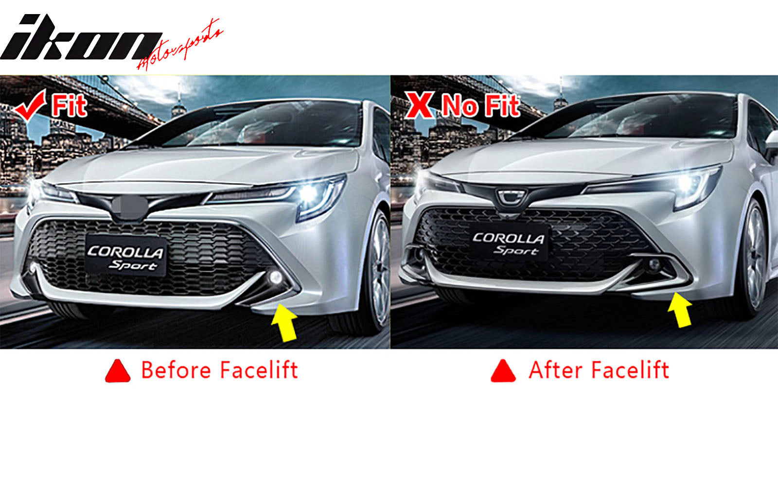 IKON MOTORSPORTS Front Bumper Lip + 2PCS Front Side Canards, Compatible with 2019-2022 Toyota Corolla Auris 3rd E210 5-Door Hatchback, Gloss Black Air Dam Chin Spoiler Protector Splitter